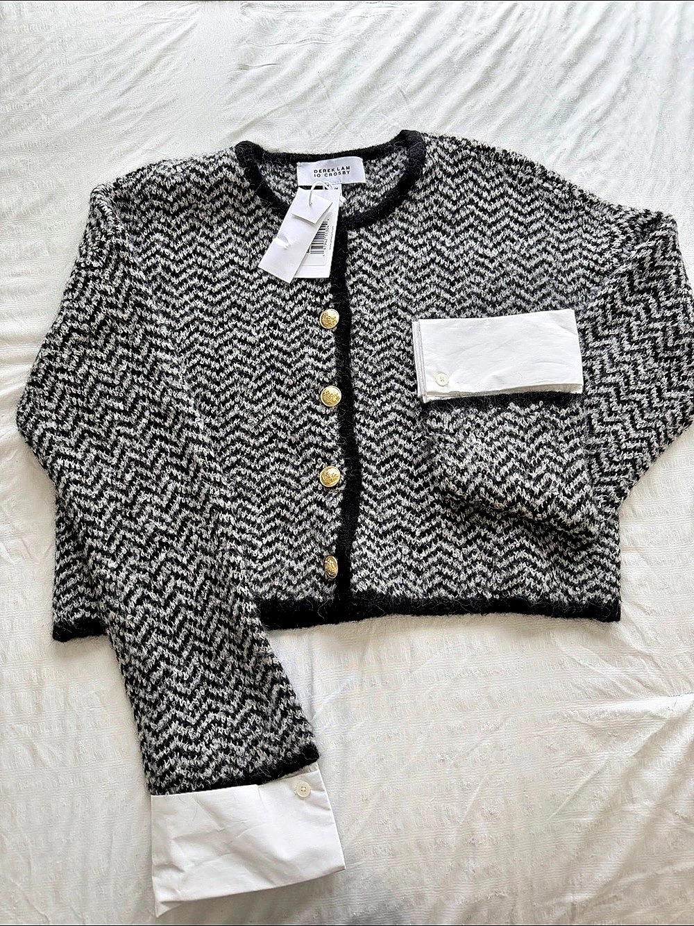Derek Lam 10 Crosby Black & White Cropped Cardigan Size Medium NWT